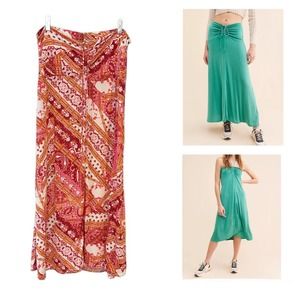 NEW Free People Raven Boho Geometric Printed Midi Dress Maxi Skirt Combo Size XL